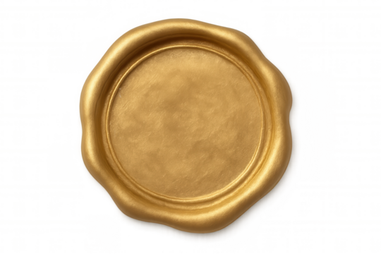 Golden wax seal stamping official document, creating elegant authenticity with clean background transparency
