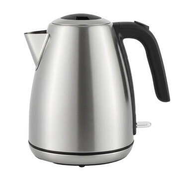 Brushed Steel Electric Kettle with Black Accents and Angled Spout.