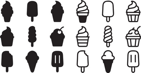 Simple Black and White Dessert Icons for a Summery Design