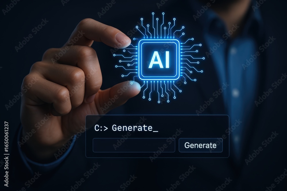 Aufkleber a hand interacts with an artificial intelligence interface.