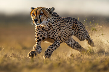 Fototapeta premium Fastest Animal on Earth Running with Blurred Speed and Flying Grass
