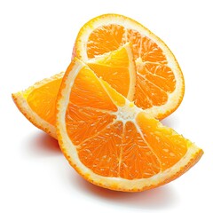 Three orange slices, angled, juicy segments