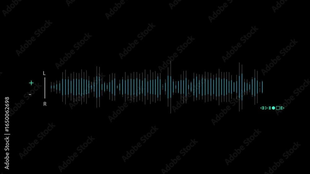 Poster a digital waveform display shows the sound levels for both the left and right audio channels. the di