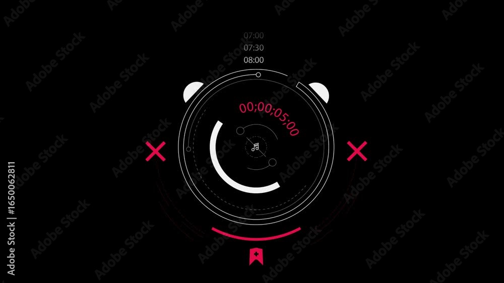 Poster a black background featuring abstract red and white circles moving and transitioning in various form