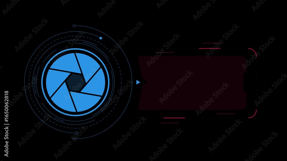 Aufkleber a blue camera shutter icon with red border slowly opens and closes in a circular motion
