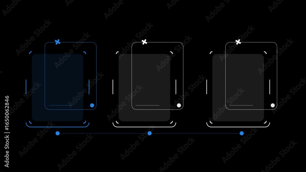 Aufkleber animated blue lines and dots move across a black background. the lines create squares and rectangles