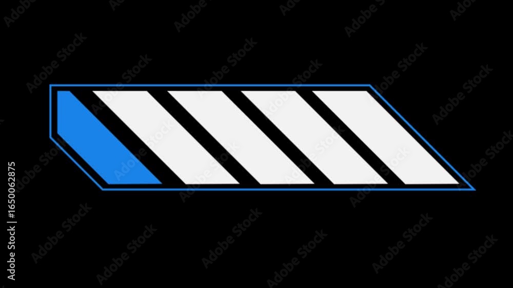Poster a blue and white loading bar animation on a black background. the bar moves from left to right as it