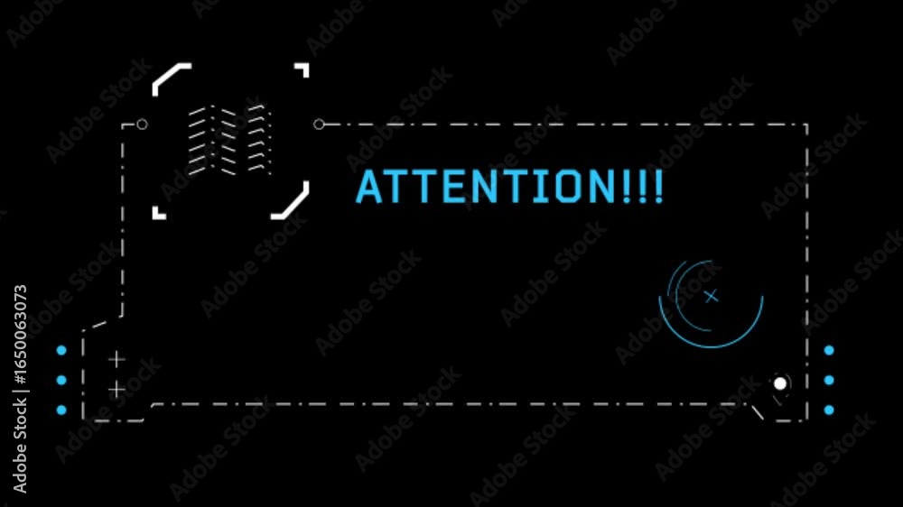 Poster a simple, dark, futuristic user interface with blue and white shapes on a black background. the word