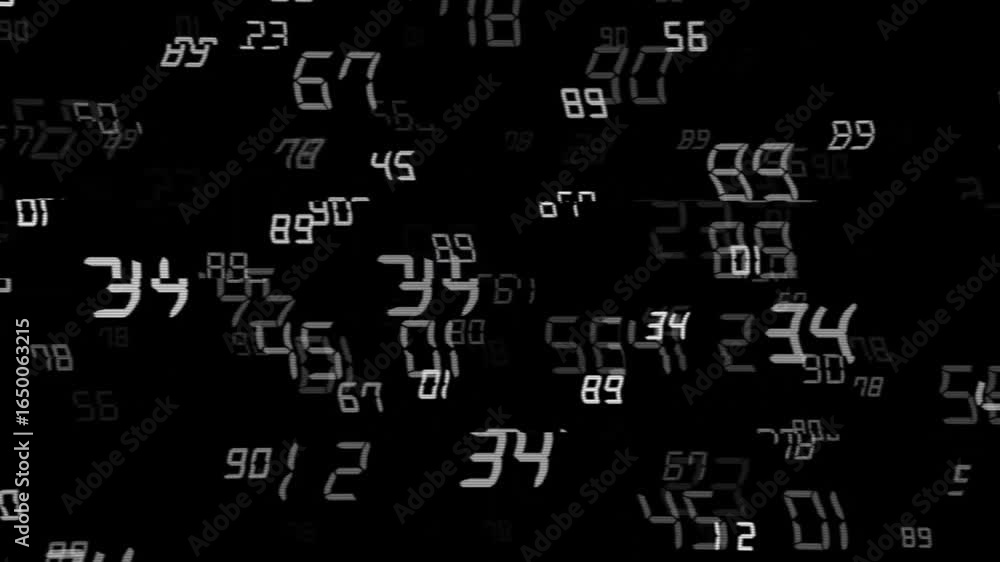Poster a digital animation of black and white pixelated shapes that appear to be moving and shifting. the a