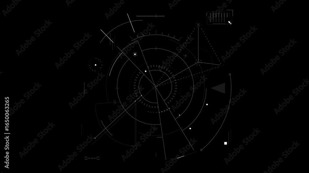 Poster abstract animation of white lines and shapes moving on a black background. the animation is a loopin