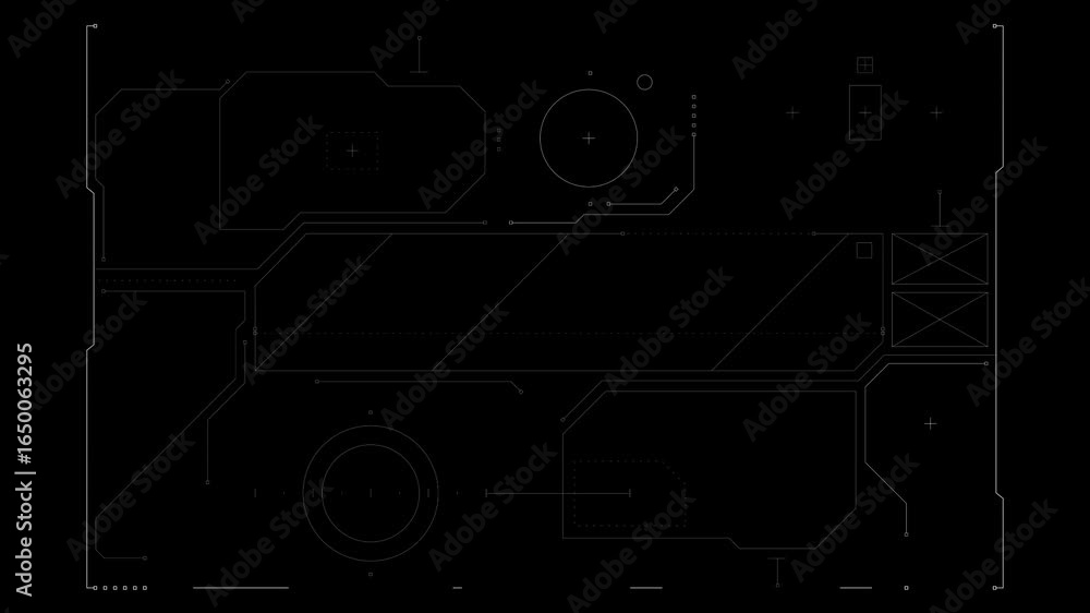 Poster a simple black and white futuristic user interface design for a video game. the design features a se