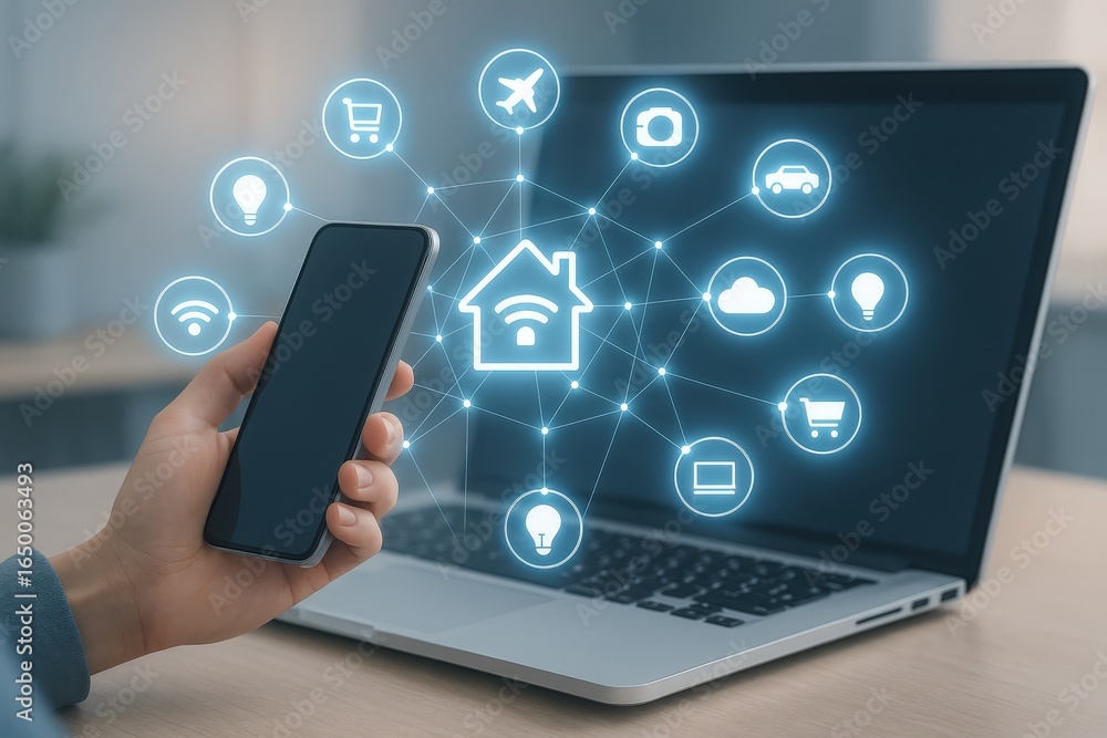 Poster smart home devices connected via a network.
