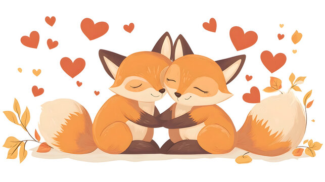 Cute foxes embracing