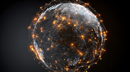 Futuristic digital globe with glowing network connections and data nodes