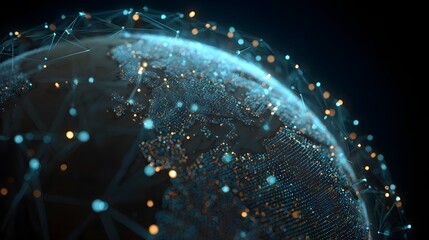 Futuristic digital globe with glowing network nodes and global data connections