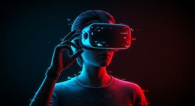 A Person Exploring Metaverse with Virtual Reality Glasses