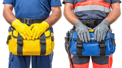 Emergency personnel with medical bags and gloves