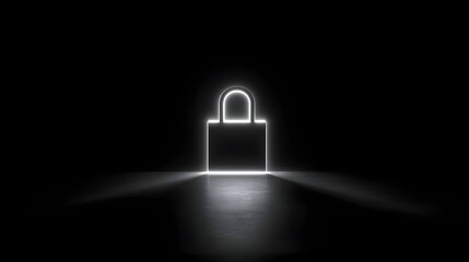 Glowing cyber lock symbol in dark room