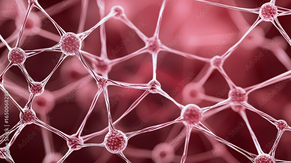 Poster the image shows a detailed, artistic representation of interconnected nerve cells or neurons, render