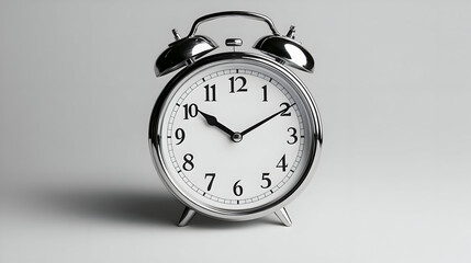 Silver alarm clock on white background