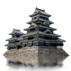 Fototapeta premium Matsumoto Castle in Water: An impressive capture of Matsumoto Castle, with its grand multi-tiered structure reflected in the serene waters.
