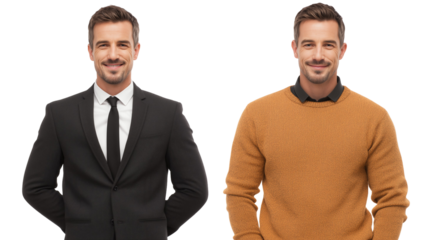Man in suit and sweater side by side