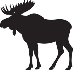 Black silhouette of a large bull moose with impressive antlers on white background deer animal