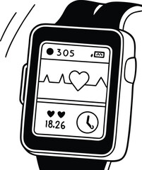 Smartwatch: A detailed illustration of a smartwatch displaying vital health data, including heart rate, time, and activity metrics.