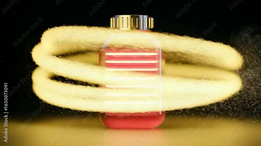 Poster transparent water bottle with red light effect creating a striking visual contrast on a dark backgro