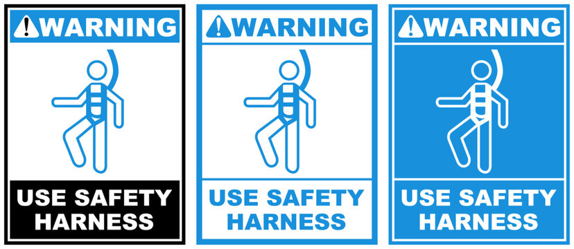 Set warning use safety harness public sign design vector illustration