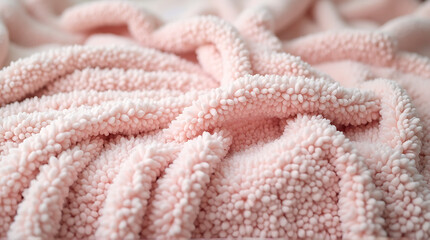 Delicate pink sherpa fabric with a soft and cozy texture creating a warm feeling