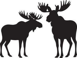 Obraz premium Two Black Silhouettes of Male Moose with Antlers Facing Each Other animals wildlife