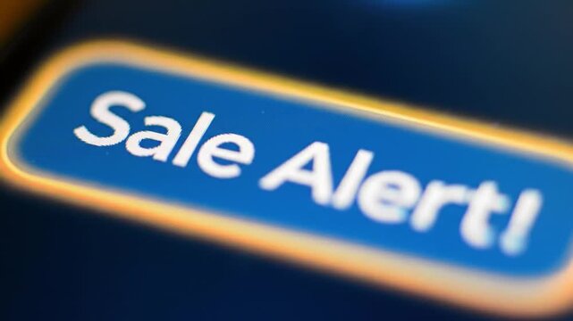 Digital sale alert notification on a vibrant screen, a concept for e-commerce, online shopping promotions, and retail discounts.