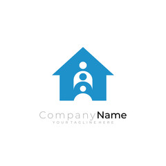 home and family logo with flat style in blue color