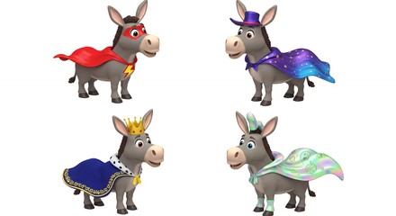 Naklejka premium Cartoon donkeys in costumes