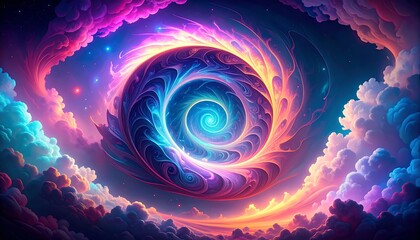 Abstract Spiral Nebula in Colorful Cloudscape.