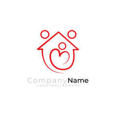 home and family love template with line style in red color