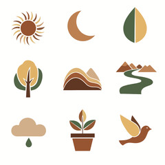 Minimalist Outdoor and Nature Symbols in Earth Tone Palette