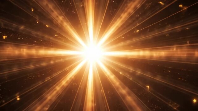 Dynamic radiant starburst explosions with shimmering light streaks in gold and amber hues