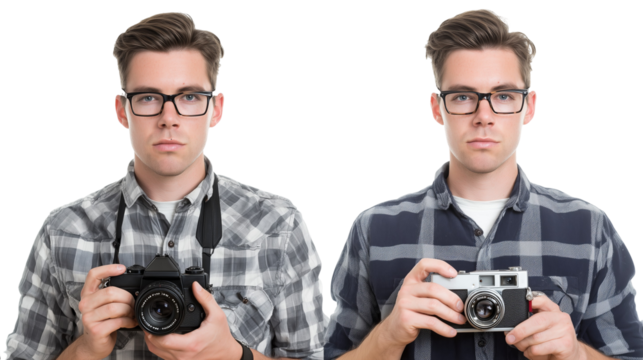 Two men holding cameras