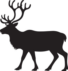 Black Silhouette of a Reindeer with Antlers Walking on White Background animal wildlife