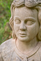 Close-Up of Stone Statue Face with Detailed Features