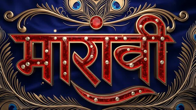 Vibrant and culturally rich Marathi logo, meticulously designed with radiant red and gleaming gold on a deep blue, embodying traditional artistry and elegant heritage.