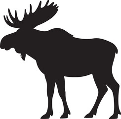 Silhouette of a majestic bull moose with large antlers on a white background deer animal