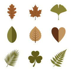 Collection of Minimalist Leaf Icons in Natural Colors