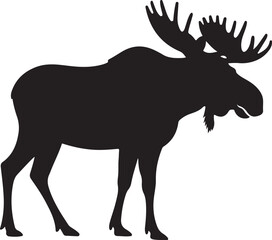 Silhouette of a large bull moose with wide antlers on a white background animal wildlife