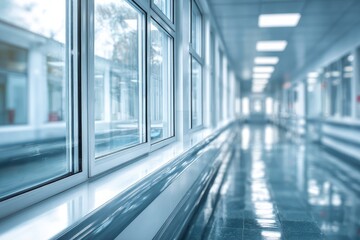 Modern Hospital Corridor With Clean Lines And Windows