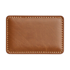 Leather Label with Stitched Border Isolated On White Background: A close-up shot of a brown leather label, meticulously stitched around the border, perfect for branding or personalized text.