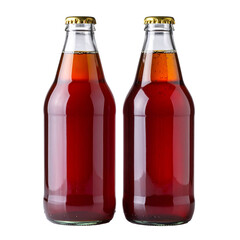 Cool Beverages Isolated On White Background: Two bottles of refreshing beverage with transparent glass, capturing the essence of refreshment and simplicity. 