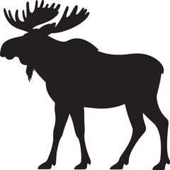Black Silhouette of a Male Moose with Large Antlers on White Background animal wildlife